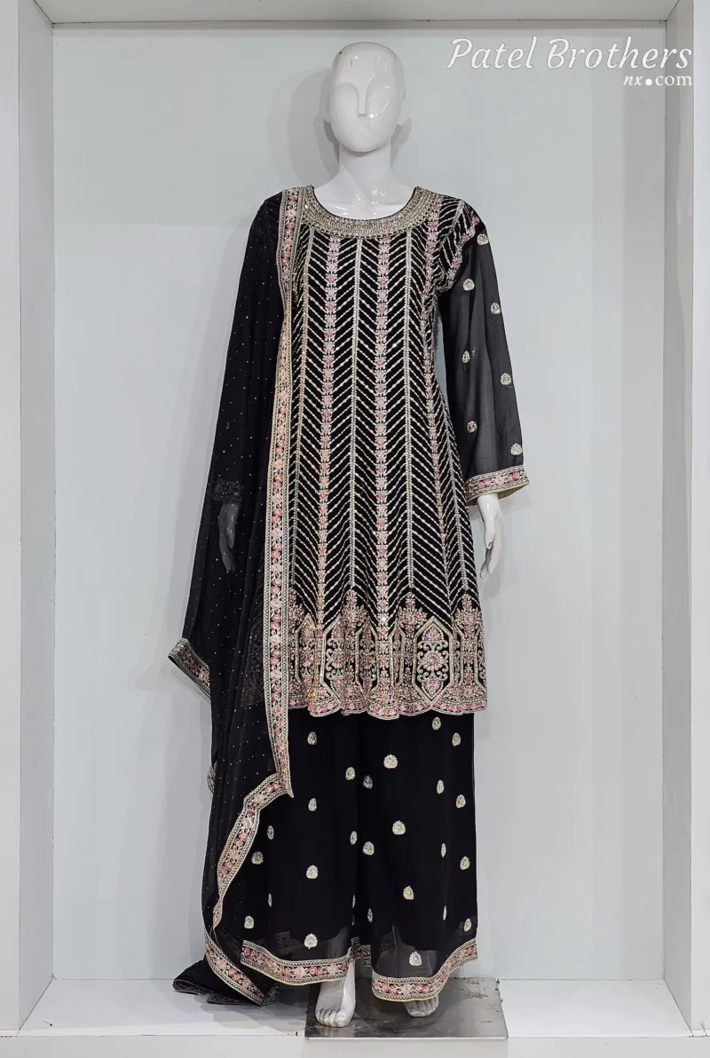 Elegant Black Pure Georgette Peplum Suit | 3542 B - Patel Brothers NX 3
