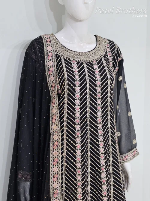 Elegant Black Pure Georgette Peplum Suit | 3542 B - Patel Brothers NX 2
