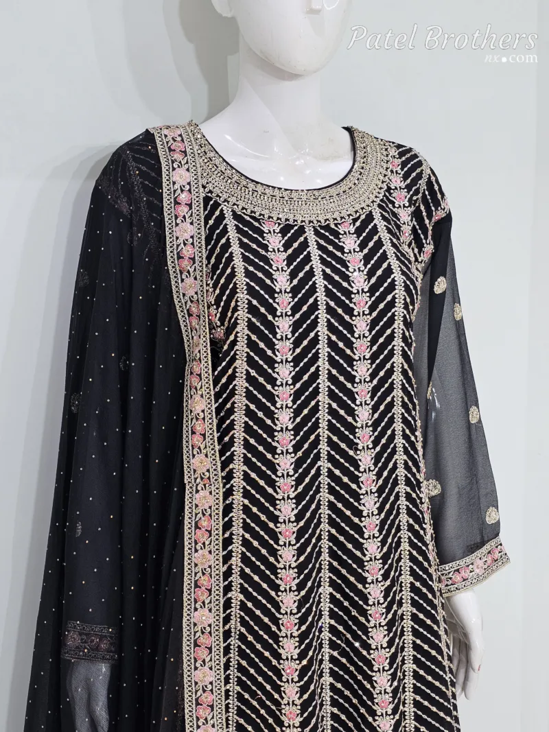 Elegant Black Pure Georgette Peplum Suit | 3542 B - Patel Brothers NX 4