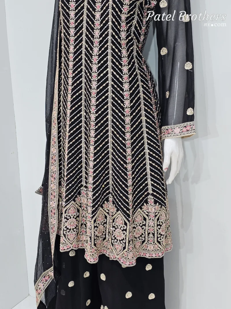 Elegant Black Pure Georgette Peplum Suit | 3542 B - Patel Brothers NX 6