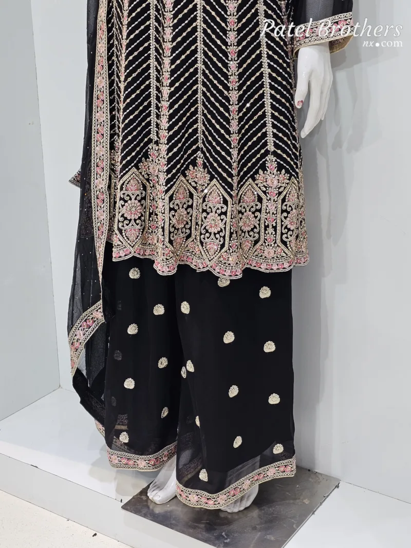 Elegant Black Pure Georgette Peplum Suit | 3542 B - Patel Brothers NX 7