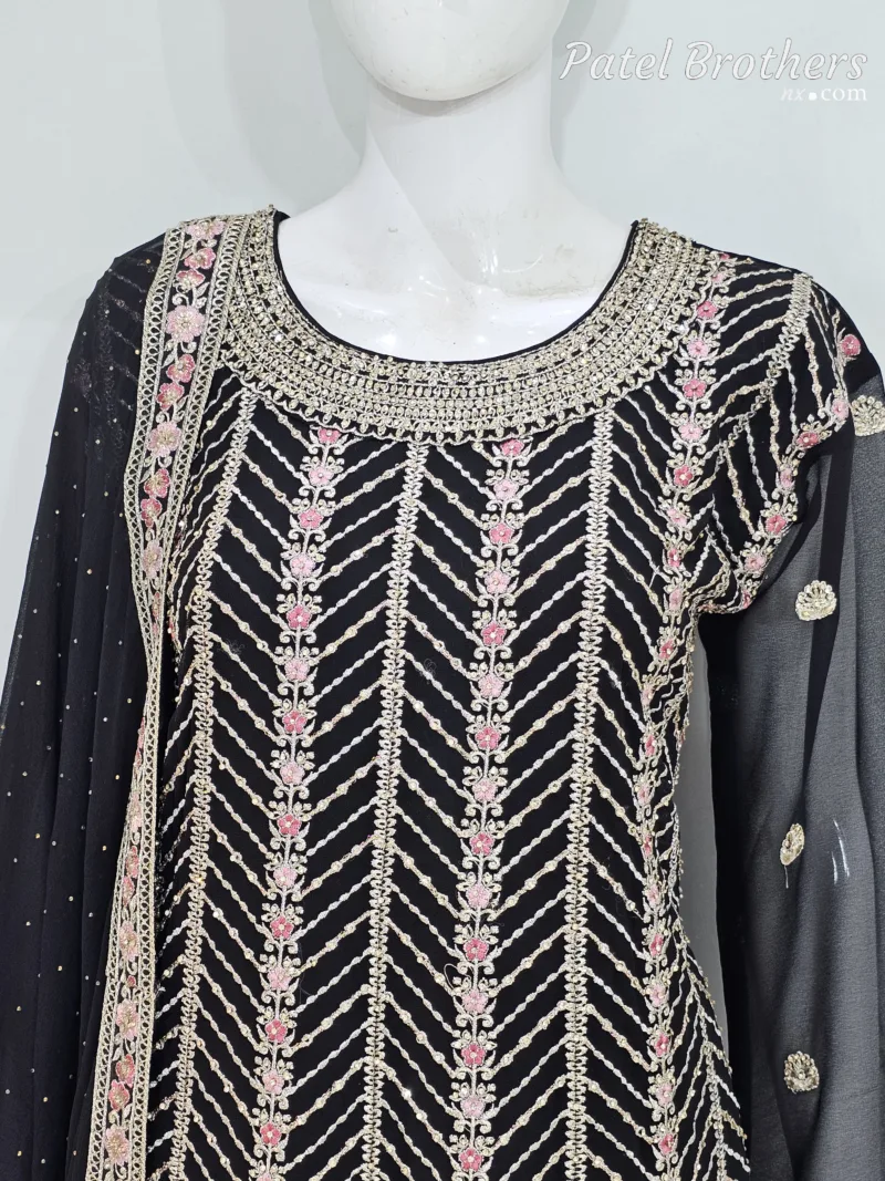 Elegant Black Pure Georgette Peplum Suit | 3542 B - Patel Brothers NX 8