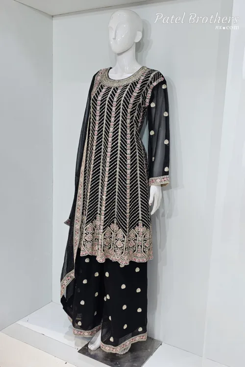 Elegant Black Pure Georgette Peplum Suit | 3542 B - Patel Brothers NX 3