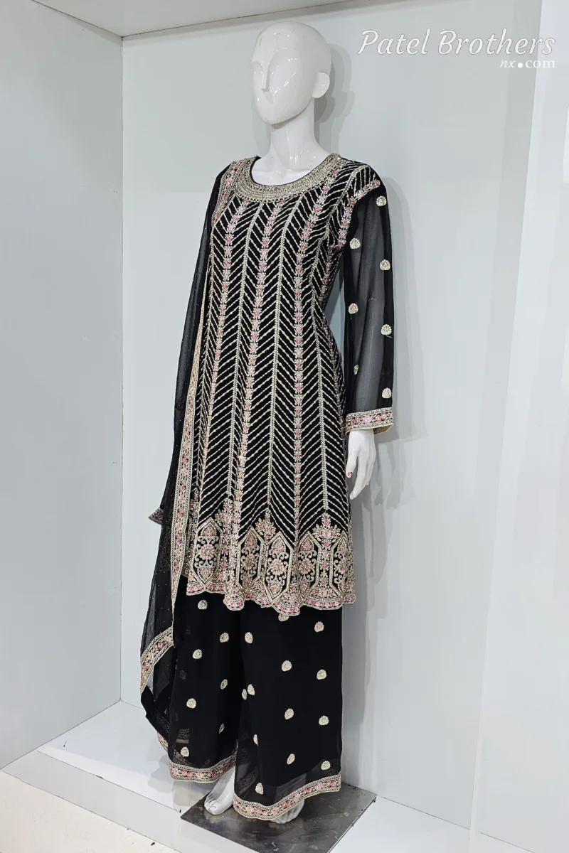 Elegant Black Pure Georgette Peplum Suit | 3542 B - Patel Brothers NX 5