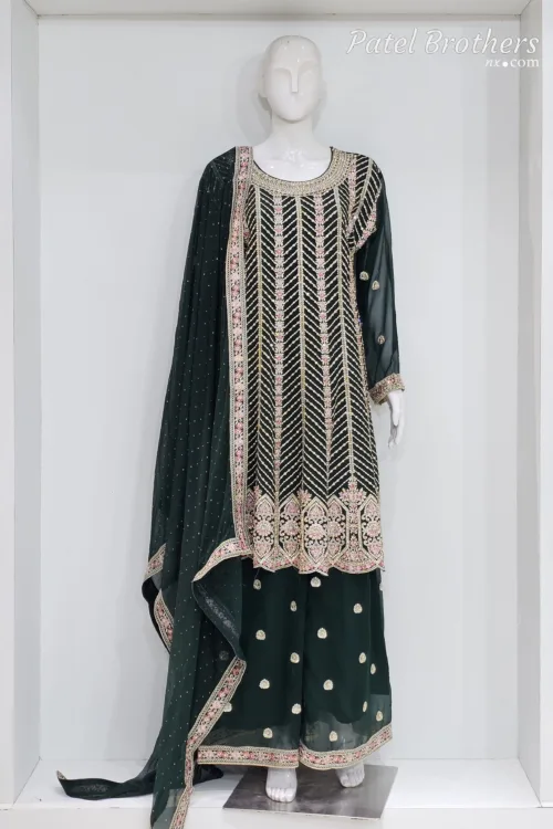 Off-White Chinon Chiffon Embroidered Gharara Suit - Patel Brothers NX 17