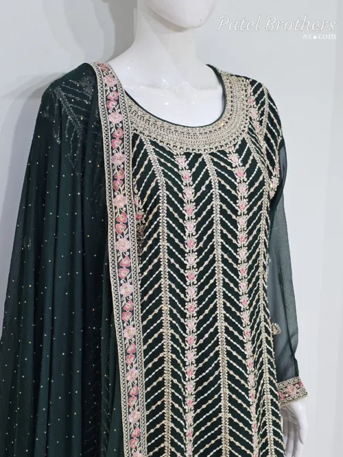 Elegant Dark Green Pure Georgette Peplum Suit | 3542 D - Patel Brothers NX 2