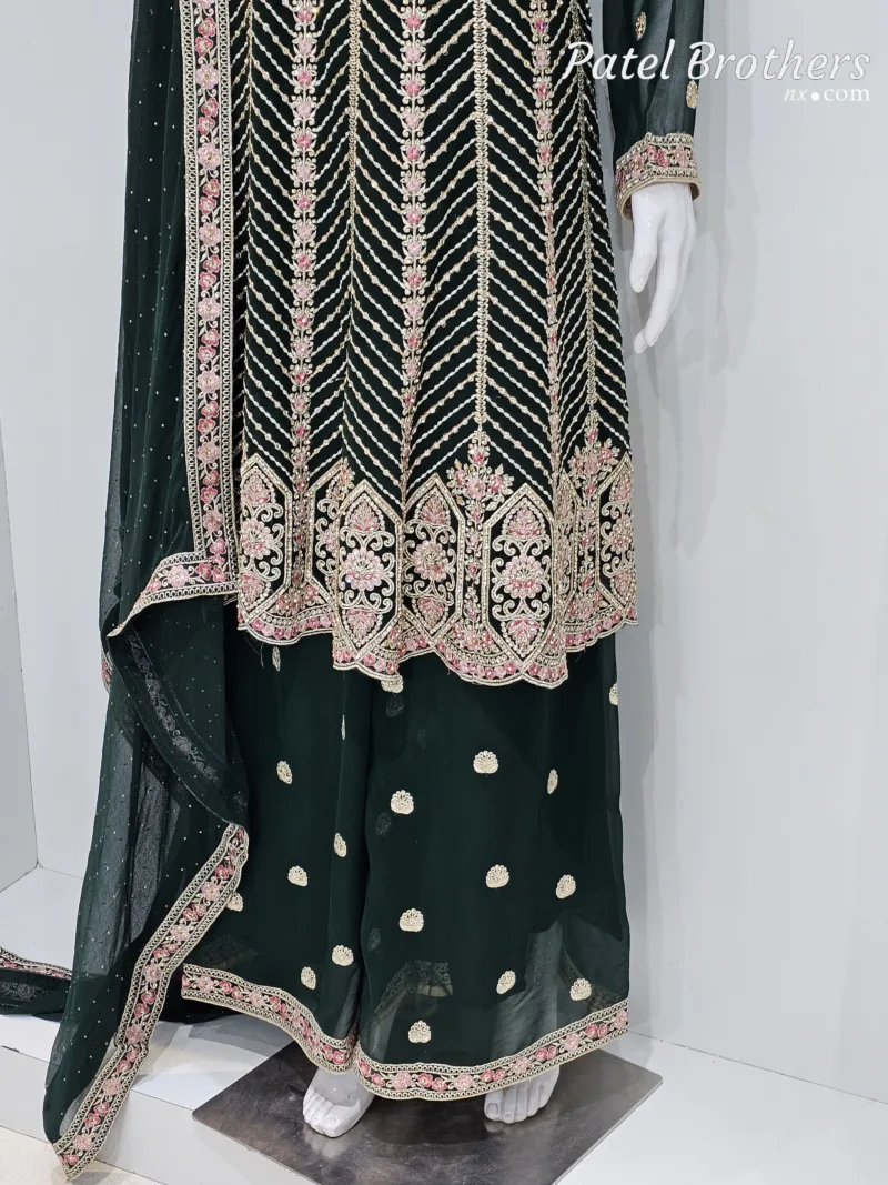 Elegant Dark Green Pure Georgette Peplum Suit | 3542 D - Patel Brothers NX 7