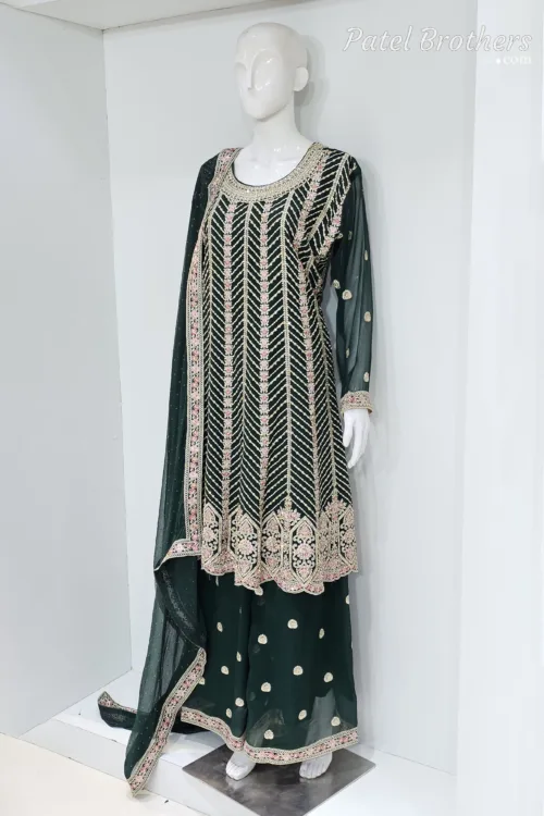Elegant Dark Green Pure Georgette Peplum Suit | 3542 D - Patel Brothers NX 3