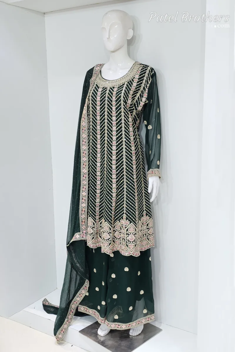 Elegant Dark Green Pure Georgette Peplum Suit | 3542 D - Patel Brothers NX 5