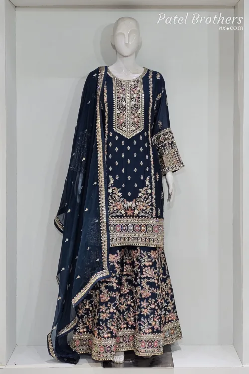 Off-White Chinon Chiffon Embroidered Gharara Suit - Patel Brothers NX 18