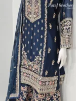 Royal Midnight Blue Chinon Chiffon Embroidered Gharara Suit | 3716 A - Patel Brothers NX 13