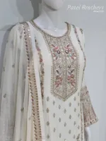 Off-White Chinon Chiffon Embroidered Gharara Suit - Patel Brothers NX 11