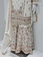 Off-White Chinon Chiffon Embroidered Gharara Suit - Patel Brothers NX 15