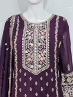 Royal Dark Wine Chinon Chiffon Embroidered Gharara Suit - Patel Brothers NX 12