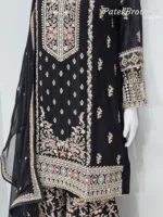 Black Chinon Chiffon Embroidered Gharara Suit - Patel Brothers NX 14