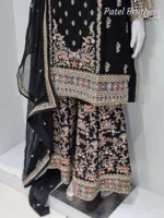 Black Chinon Chiffon Embroidered Gharara Suit - Patel Brothers NX 13