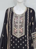 Black Chinon Chiffon Embroidered Gharara Suit - Patel Brothers NX 12