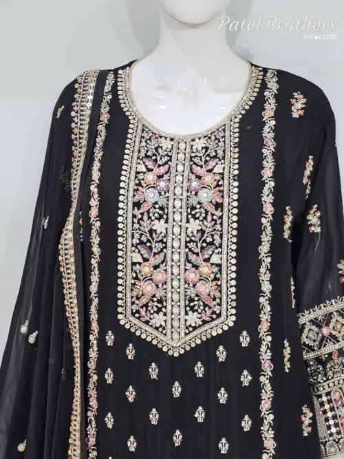 Black Chinon Chiffon Embroidered Gharara Suit - Patel Brothers NX 4