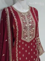 Cherry Red Chinon Chiffon Embroidered Gharara Suit - Patel Brothers NX 10