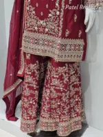 Cherry Red Chinon Chiffon Embroidered Gharara Suit - Patel Brothers NX 13
