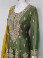 Olive Green & Mustard Chinon Chiffon Zari Embroidered Sharara Suit | 3126 A - Patel Brothers NX 14