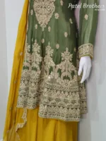 Olive Green & Mustard Chinon Chiffon Zari Embroidered Sharara Suit | 3126 A - Patel Brothers NX 13