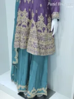 Purple & Teal Chinon Chiffon Zari Embroidered Sharara Suit | 3126 B - Patel Brothers NX 11