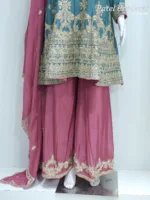 Teal & Mauve Pink Chinon Chiffon Zari Embroidered Sharara Suit | 3126 C - Patel Brothers NX 15