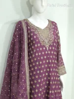 Plum Pure Chinon Chiffon Peplum Suit with Heavy Sharara & Dupatta | 3646 A - Patel Brothers NX 9