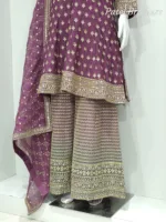 Plum Pure Chinon Chiffon Peplum Suit with Heavy Sharara & Dupatta | 3646 A - Patel Brothers NX 11