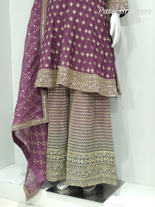 Plum Pure Chinon Chiffon Peplum Suit with Heavy Sharara & Dupatta | 3646 A - Patel Brothers NX 4