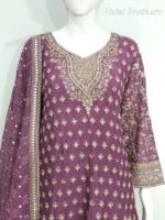 Plum Pure Chinon Chiffon Peplum Suit with Heavy Sharara & Dupatta | 3646 A - Patel Brothers NX 10