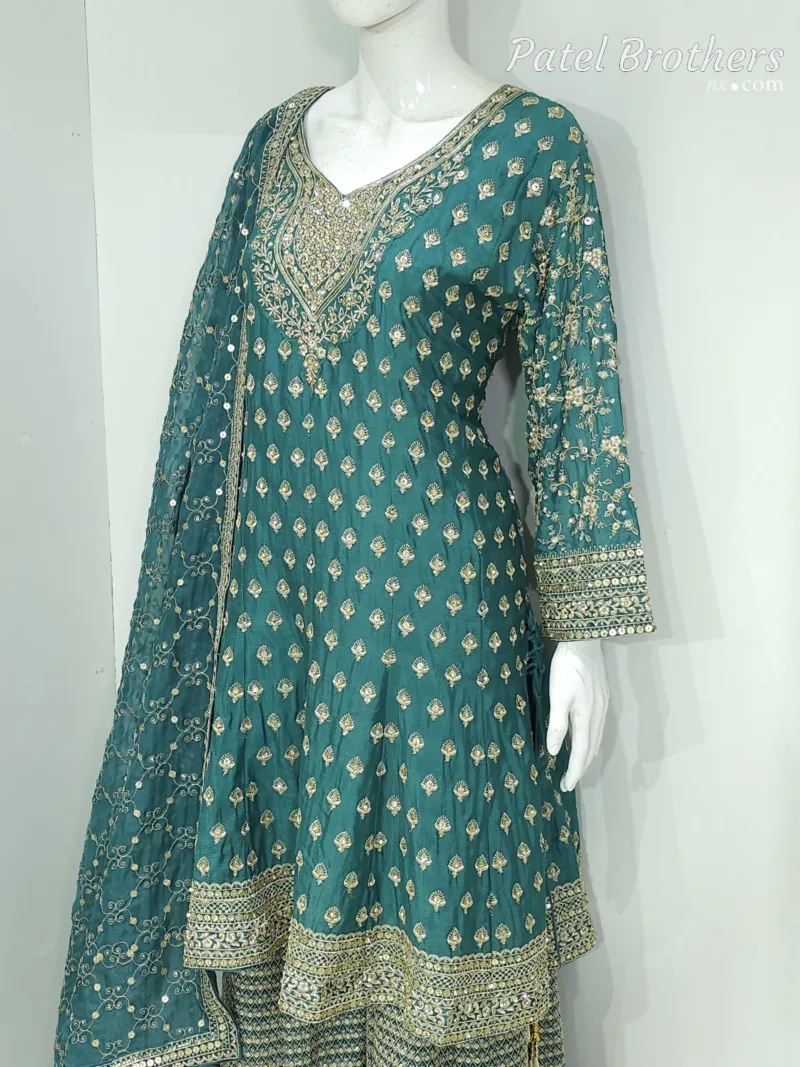 eal Pure Chinon Chiffon Peplum Suit with Heavy Sharara & Dupatta | 3646 B - Patel Brothers NX 7