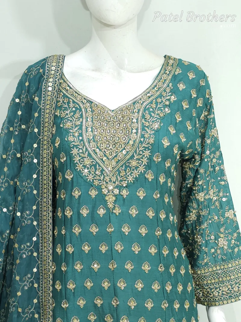 eal Pure Chinon Chiffon Peplum Suit with Heavy Sharara & Dupatta | 3646 B - Patel Brothers NX 5