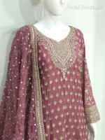 Dusty Rose Pure Chinon Chiffon Peplum Suit with Heavy Sharara & Dupatta | 3646 C - Patel Brothers NX 9