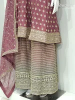Dusty Rose Pure Chinon Chiffon Peplum Suit with Heavy Sharara & Dupatta | 3646 C - Patel Brothers NX 11