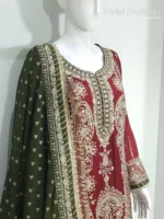 Maroon Chinon Chiffon Embroidered Straight Suit with Kali Plazo & Dupatta | 3743 B - Patel Brothers NX 9