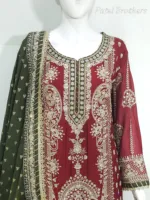 Maroon Chinon Chiffon Embroidered Straight Suit with Kali Plazo & Dupatta | 3743 B - Patel Brothers NX 12