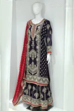 Dark Purple Chinon Chiffon Embroidered Straight Suit with Kali Plazo & Red Dupatta | 3743 C - Patel Brothers NX 14