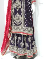 Dark Purple Chinon Chiffon Embroidered Straight Suit with Kali Plazo & Red Dupatta | 3743 C - Patel Brothers NX 12