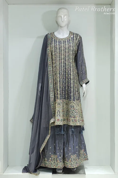 Deep Plum Pure Chinon Chiffon Jacket Style Palazzo Suit | 3728 C - Patel Brothers NX 15
