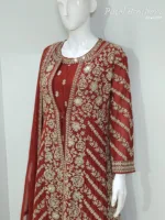 Rust Pure Chinon Chiffon Jacket Style Palazzo Suit | 3728 A - Patel Brothers NX 16