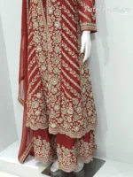 Rust Pure Chinon Chiffon Jacket Style Palazzo Suit | 3728 A - Patel Brothers NX 15