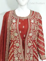 Rust Pure Chinon Chiffon Jacket Style Palazzo Suit | 3728 A - Patel Brothers NX 14