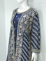 Navy Blue Pure Chinon Chiffon Jacket Style Palazzo Suit | 3728 B - Patel Brothers NX 16