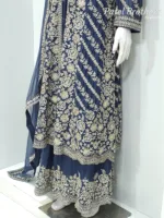 Navy Blue Pure Chinon Chiffon Jacket Style Palazzo Suit | 3728 B - Patel Brothers NX 15
