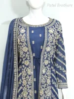 Navy Blue Pure Chinon Chiffon Jacket Style Palazzo Suit | 3728 B - Patel Brothers NX 14