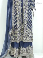 Navy Blue Pure Chinon Chiffon Jacket Style Palazzo Suit | 3728 B - Patel Brothers NX 13