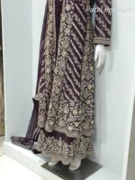 Deep Plum Pure Chinon Chiffon Jacket Style Palazzo Suit | 3728 C - Patel Brothers NX 11