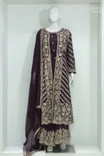 Deep Plum Pure Chinon Chiffon Jacket Style Palazzo Suit | 3728 C - Patel Brothers NX 9